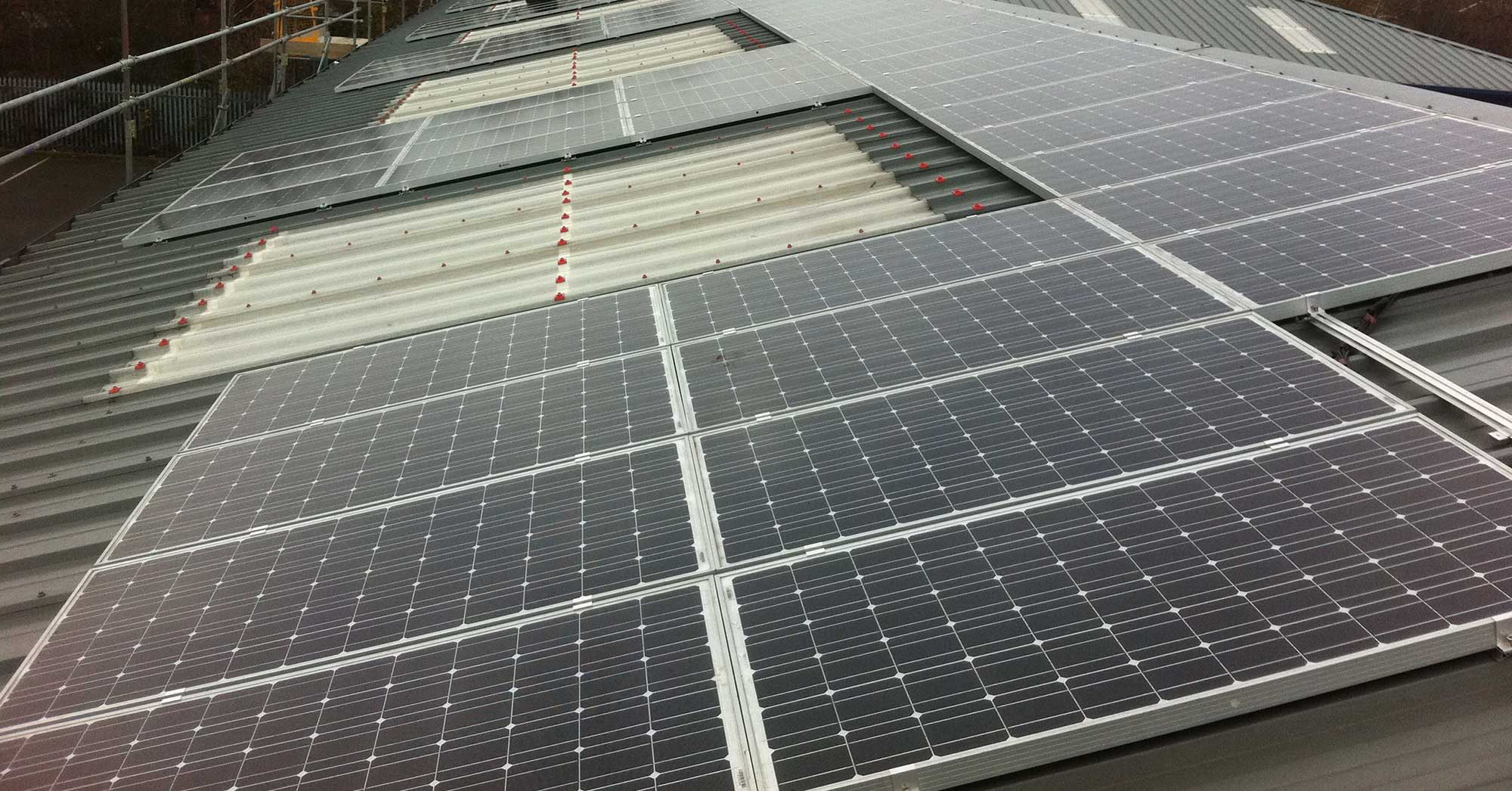 Solar panels on a factory roof