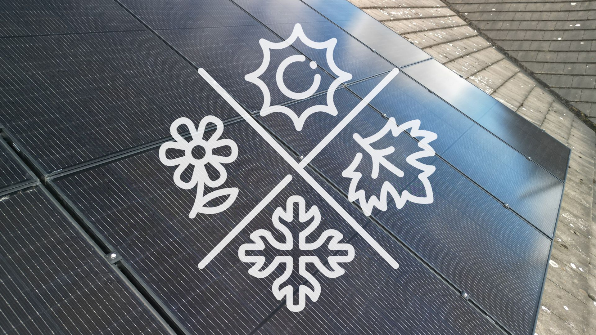 solar panel on roof with 4 seasons logo